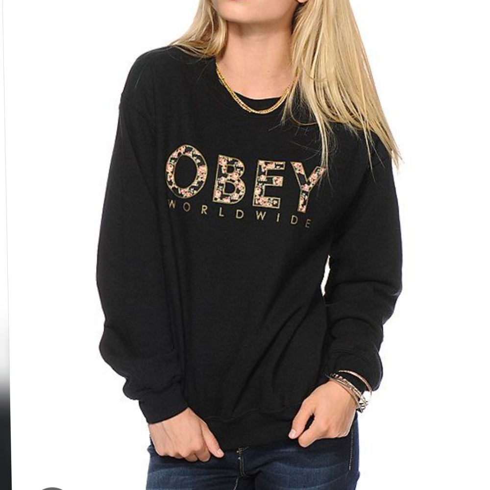 Obey Black Sweatshirt with Floral Logo